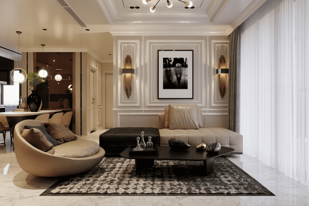 THIẾT KẾ NỘI THẤT CĂN HỘ EMPIRE CITY 2PN 105m² PHONG CÁCH NEO CLASSIC